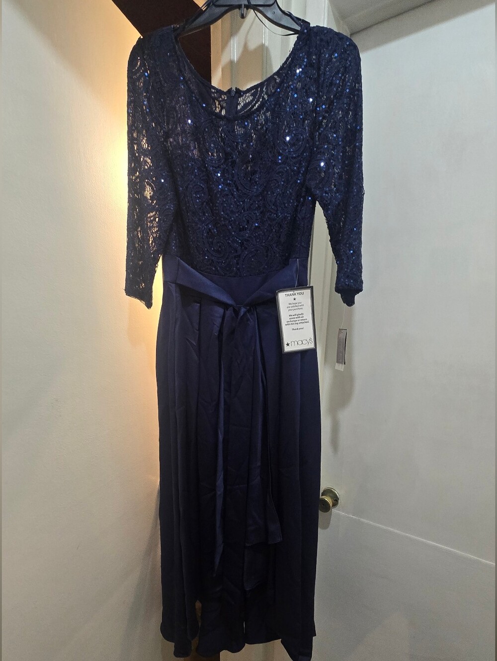 Alex Evenings Navy Lace Sequin High Low Evening Dress Size 10 Style 81122468